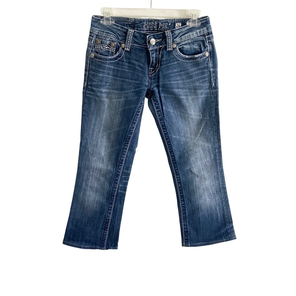 Miss Me JD1038B Bootcut Jeans Medium Wash Embroidered Pockets 26 x 23 Low Rise